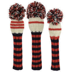 Navy Red and White Multi Stripe Knit Wool Headcovers (Driver, Fairway, Hybrid, or Set) - Image 3