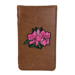 Hand Embroidered Azalea Scorecard + Yardage Book Holder- Brown