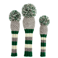 Gray, Green, White Chevron Knit Wool Headcovers (Driver, Fairway, Hybrid, or Set)