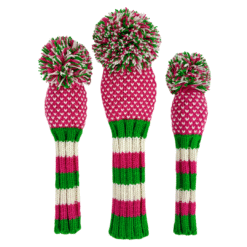 Pink, Lime, White Chevron Knit Wool Headcovers (Driver, Fairway, Hybrid, or Set)
