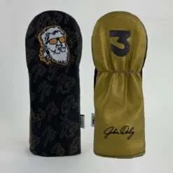 Duraleather Headcovers - SHIPS NOW! 16 John Daly grip it and rip it black and gold fairway headcovers