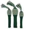 Green and White Checkered Knit Wool Headcovers (Driver, Fairway, Hybrid, or Set) 12 Green and white checkered knit headcovers set