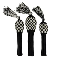 Sunfish Golf Headcovers and Golf Accessories 27 Black and White Checkered Knit Headcovers set