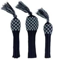 Navy and Light Blue Checkered Knit Wool Headcovers