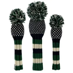 Navy green and white chevron knit headcovers
